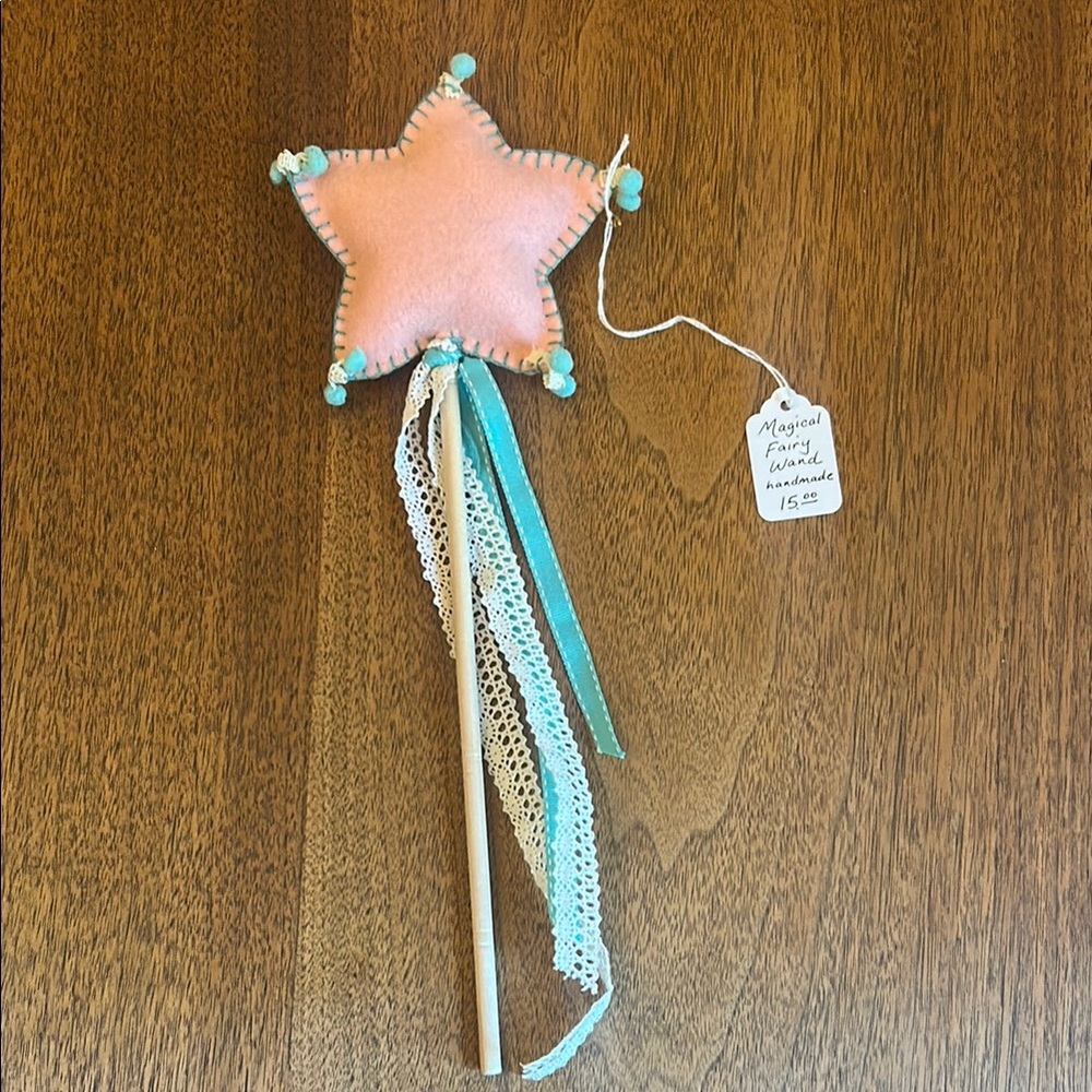 Whimsical Pink and Seafoam Green Star Wand with Ribbons